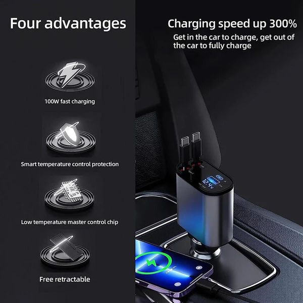 4-in-1 Retractable Charging Cable – USB-C & Lightning