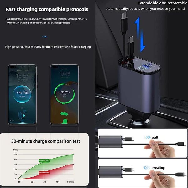 4-in-1 Retractable Charging Cable – USB-C & Lightning