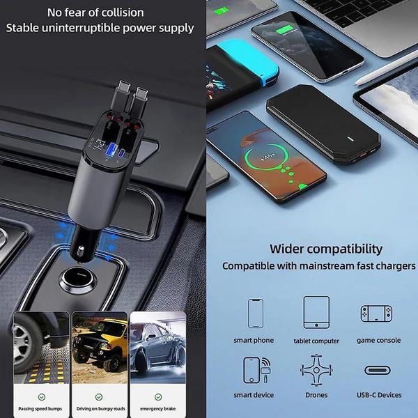 4-in-1 Retractable Charging Cable – USB-C & Lightning