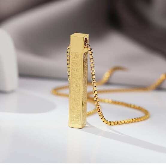 Ayatul Kursi Bar Necklace – Gold, Silver & Black | Islamic Jewelry UAE Golden