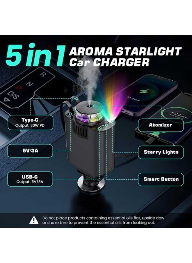 5in1 Starlight Retractable Car Charger with Car Aromatherapy